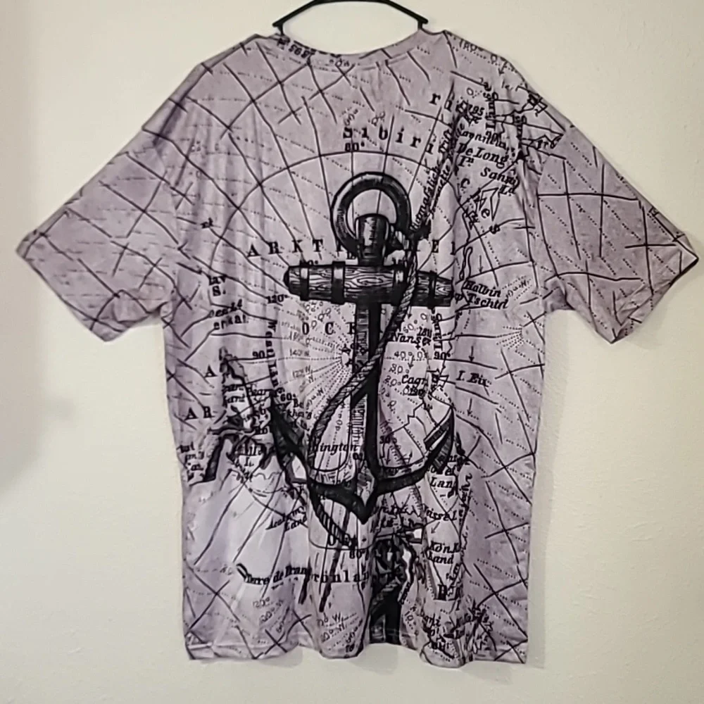 Nautical Voyage Anchor Script Mens Graphic T Shirt Dry Fit Grey Size 2XL - Picture 15 of 16